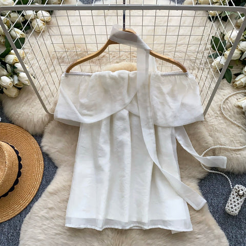 Sweetie Off-shoulder Shirt with Ribbon