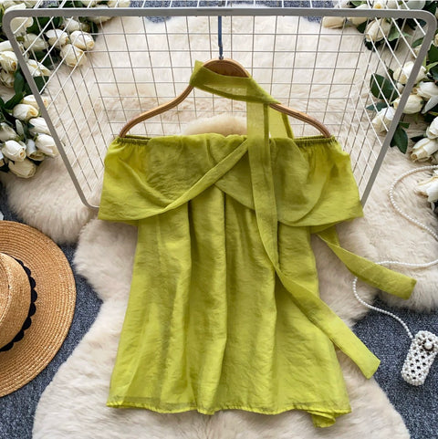 Sweetie Off-shoulder Shirt with Ribbon
