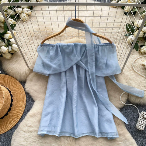 Sweetie Off-shoulder Shirt with Ribbon