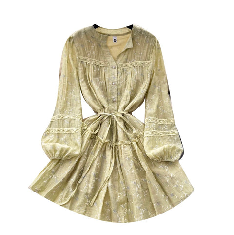 Fairy V-neck Floral Lace Shirt Dress