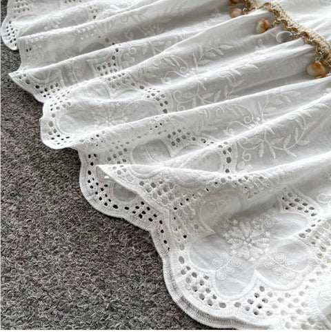 Hollowed Embroidered Camisole & Skirt 2Pcs