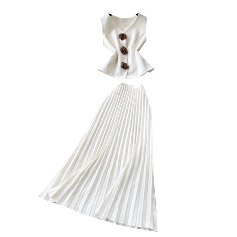 Elegant Vest & Pleated Skirt 2Pcs