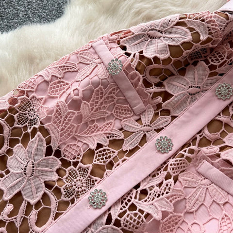 Hollowed Lace Dress 2Pcs Set