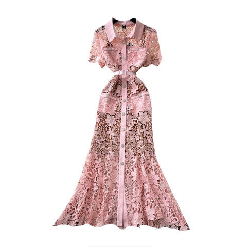 Hollowed Lace Dress 2Pcs Set