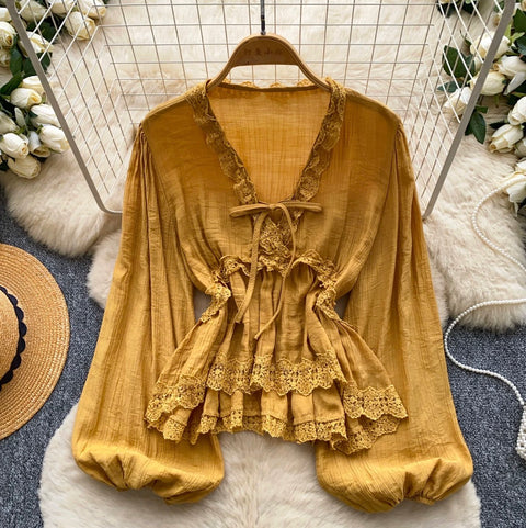 V-neck Lace Patchwork Top