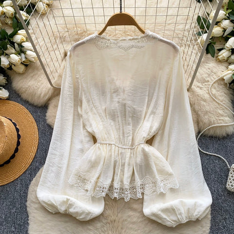 V-neck Lace Patchwork Top