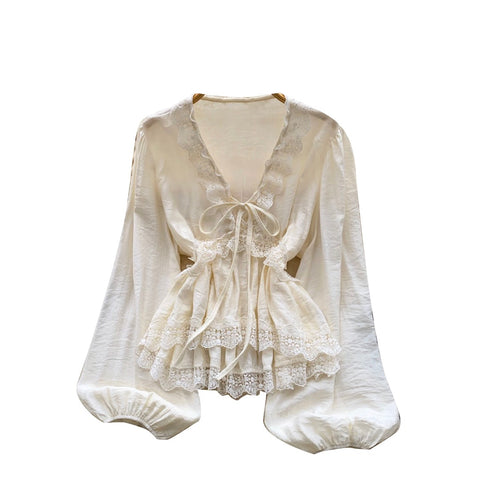 V-neck Lace Patchwork Top