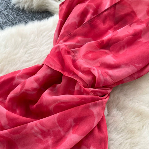 V-neck Red Floral Slip Dress