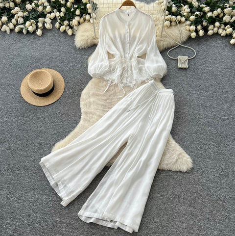 Shirt & Wide-leg Trousers Casual 2Pcs