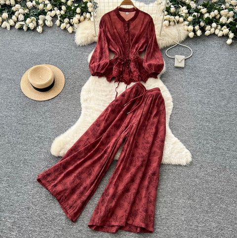 Shirt & Wide-leg Trousers Casual 2Pcs