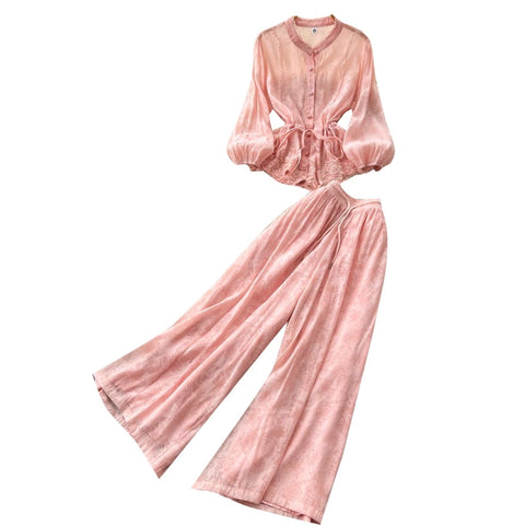 Shirt & Wide-leg Trousers Casual 2Pcs