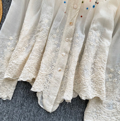 Doll Collar Embroidered White Shirt