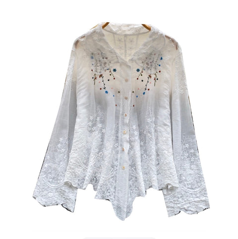 Doll Collar Embroidered White Shirt