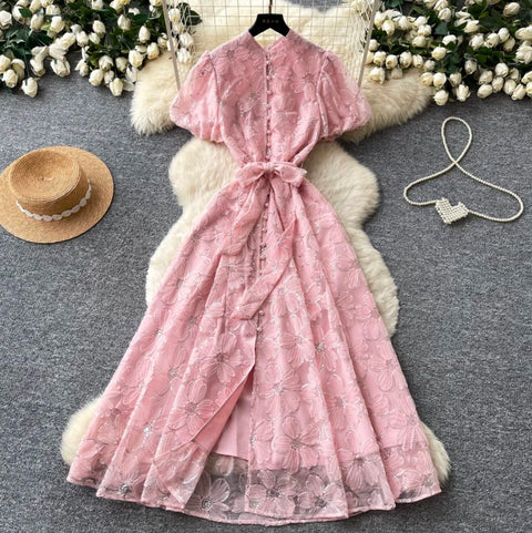 Korean Style Sequined Lace Dress