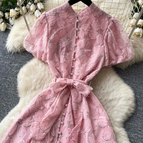 Korean Style Sequined Lace Dress