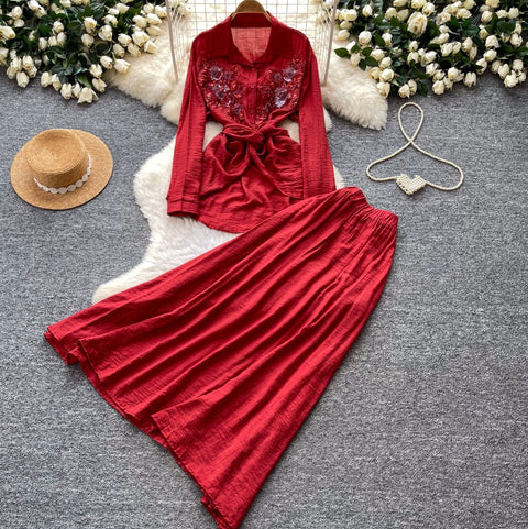 Lace-up Shirt & Skirt Premium 2Pcs