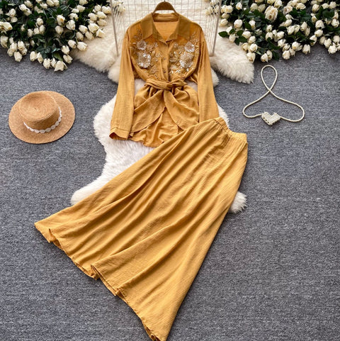 Lace-up Shirt & Skirt Premium 2Pcs