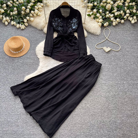 Lace-up Shirt & Skirt Premium 2Pcs