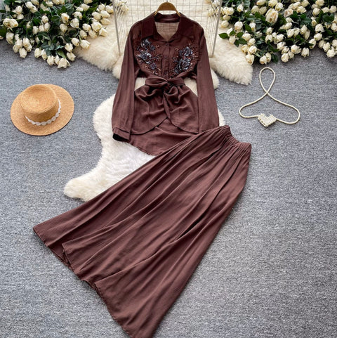 Lace-up Shirt & Skirt Premium 2Pcs