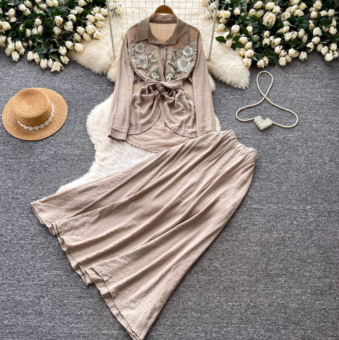 Lace-up Shirt & Skirt Premium 2Pcs