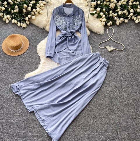 Lace-up Shirt & Skirt Premium 2Pcs