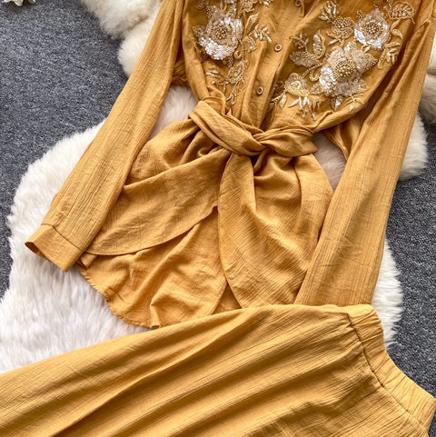 Lace-up Shirt & Skirt Premium 2Pcs
