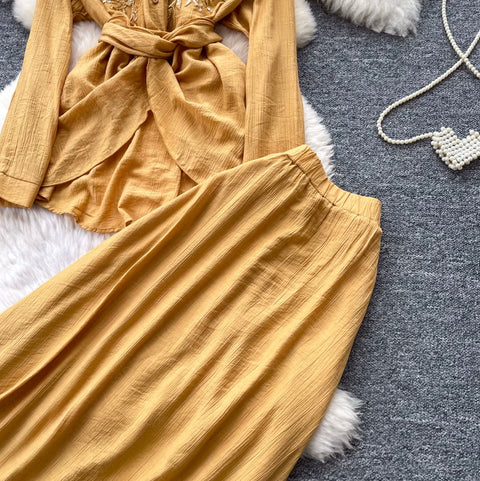 Lace-up Shirt & Skirt Premium 2Pcs