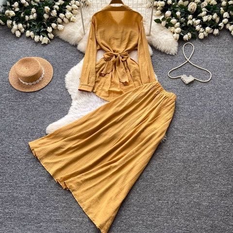 Lace-up Shirt & Skirt Premium 2Pcs