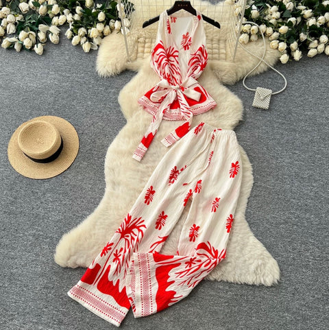 Halter Top & Wide-leg Trousers 2Pcs