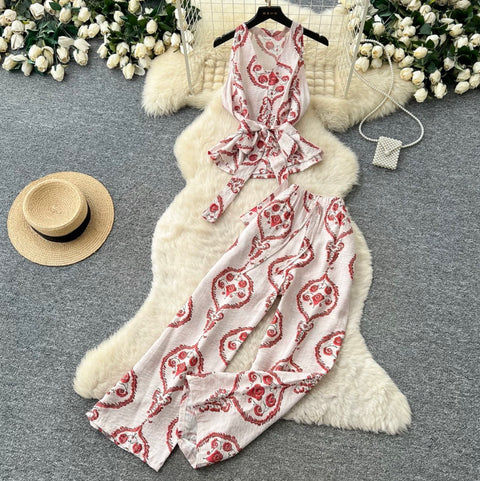 Halter Top & Wide-leg Trousers 2Pcs