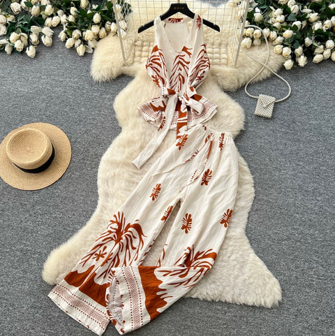 Halter Top & Wide-leg Trousers 2Pcs