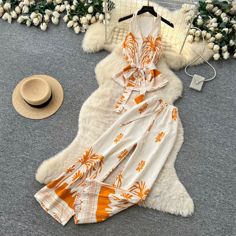Halter Top & Wide-leg Trousers 2Pcs
