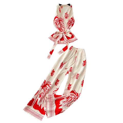 Halter Top & Wide-leg Trousers 2Pcs