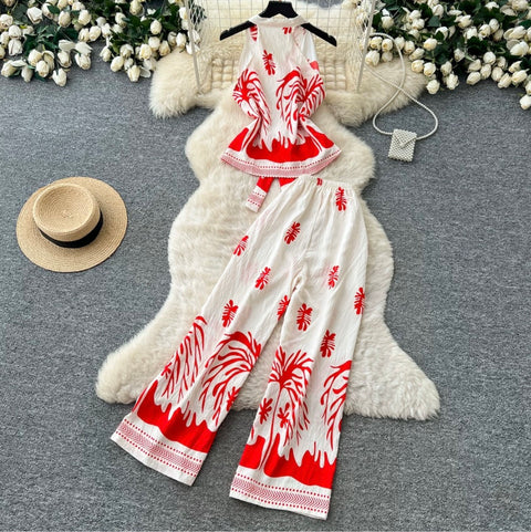 Halter Top & Wide-leg Trousers 2Pcs