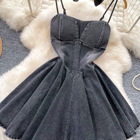 Denim Slip Dress with Bow