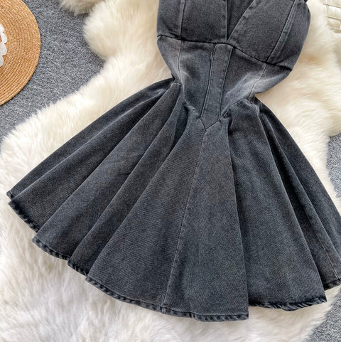 Denim Slip Dress with Bow