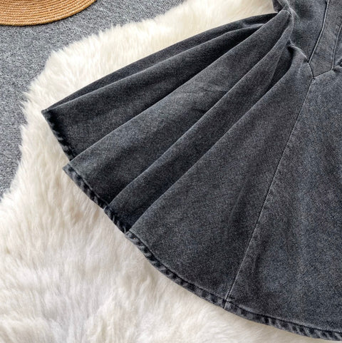 Denim Slip Dress with Bow