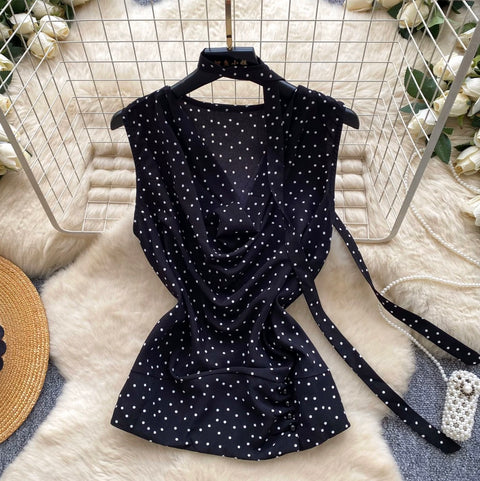 Polka Dot Print Top with Ribbon