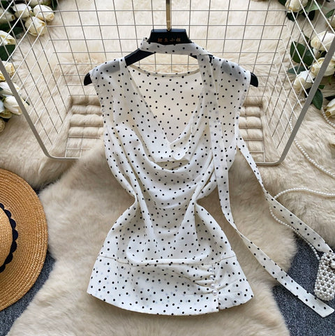 Polka Dot Print Top with Ribbon
