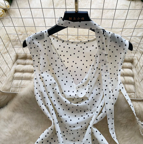 Polka Dot Print Top with Ribbon