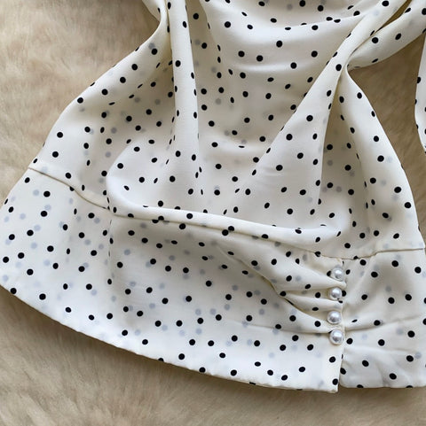 Polka Dot Print Top with Ribbon