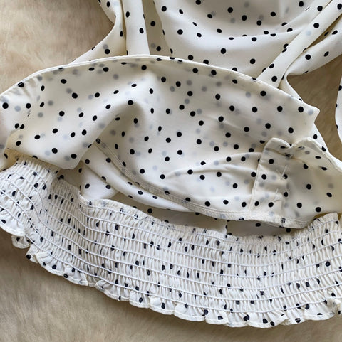 Polka Dot Print Top with Ribbon