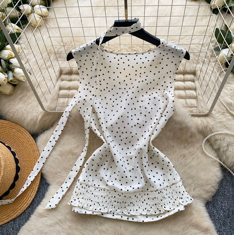 Polka Dot Print Top with Ribbon