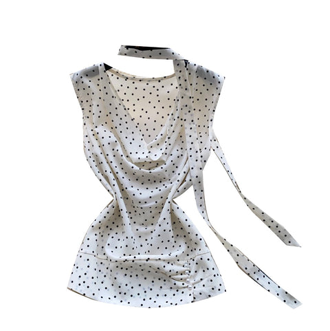 Polka Dot Print Top with Ribbon