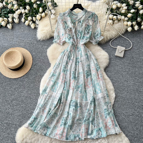 French Style V-neck Floral Dress