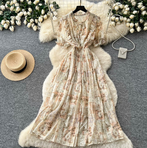 French Style V-neck Floral Dress