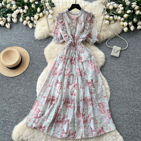French Style V-neck Floral Dress