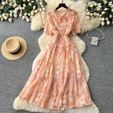 French Style V-neck Floral Dress