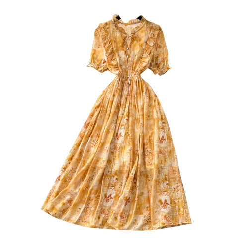 French Style V-neck Floral Dress