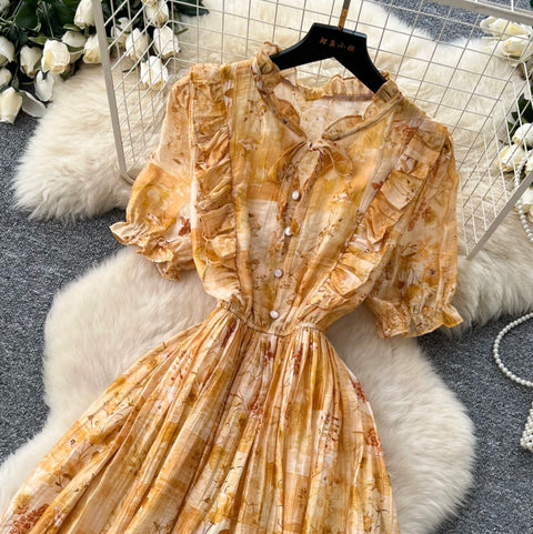 French Style V-neck Floral Dress